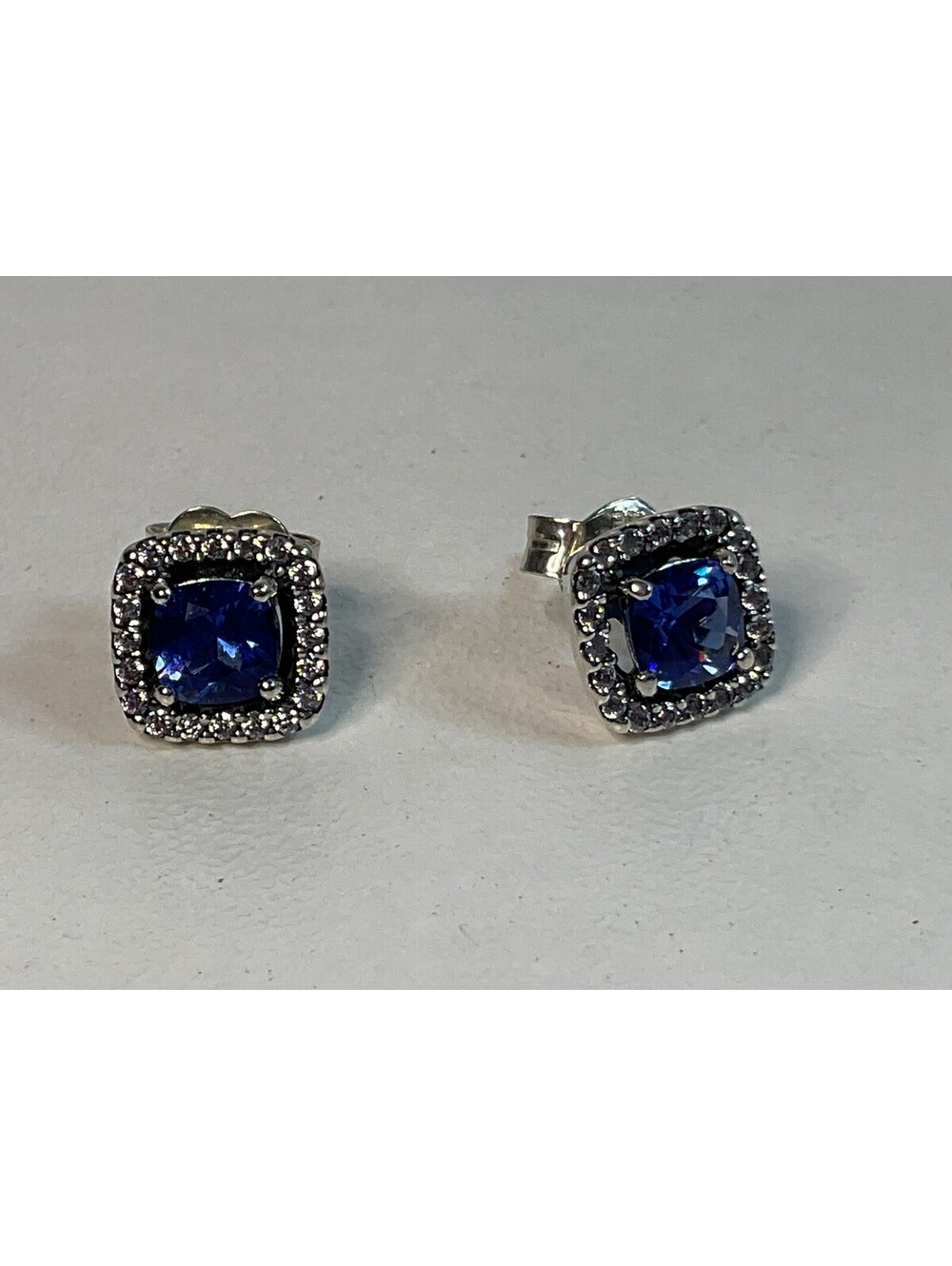 Pandora Sparkling Square Blue Halo Stud Earrings